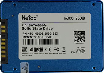 Накопитель SSD SATA 256Gb Netac N600S (TLC, 540/490 Мбайт/сек)