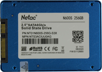 Накопитель SSD SATA 256Gb Netac N600S (TLC, 540/490 Мбайт/сек)