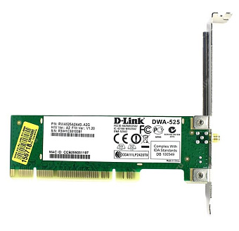 Сетевая карта PCI D-Link DWA-525/A1A (802.11b/g/n, 11/54/150Mbps, 2.4GHz)
