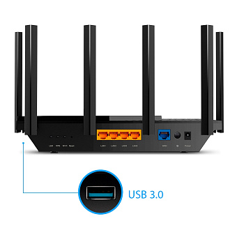 Wi-Fi роутер TP-Link Archer AX73 AX5400, 5 ГГц, 1000 Мбит/с, USB, черный