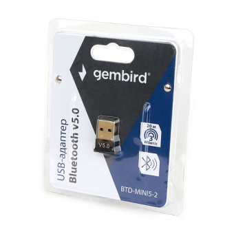 Адаптер Bluetooth Gembird, BTD-MINI5-2, ультратонкий корпус, v.5.0, 10 метров