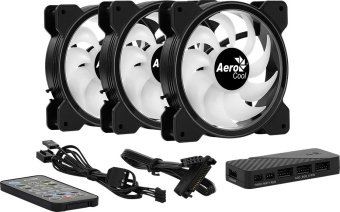 Комплект вентиляторов Aerocool Astro Saturn 12F ARGB Pro (3*120мм, 6-Pin ARGB-подстветка, 1000 об/мин, 19.5 дБ)
