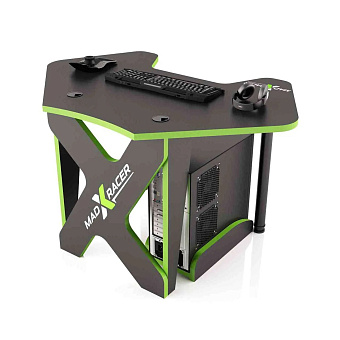 Стол компьютерный MaDXRacer PILOT GTC12 "1260х845х750" черный, кромка зеленая