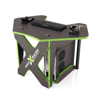 Стол компьютерный MaDXRacer PILOT GTC12 "1260х845х750" черный, кромка зеленая