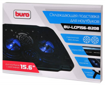 Подставка для ноутбука 15" BURO LCP156 (металл. сетка, 2*1800 об/мин, 23дБ, LED-подсветка) черный
