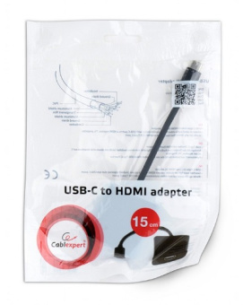 Кабель-переходник USB-C (m)  --  HDMI (f), Cablexpert A-CM-HDMIF-01 0.15м Black