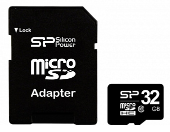 Карта памяти microSD 32Gb SiliconPower microSDHC CLASS 10 + адаптер SD