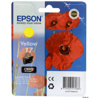 Картридж струйный EPSON T1704 17 для Epson XP-33/103/203/207/303/306/403/406, жёлтый
