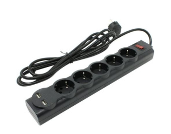 Сетевой фильтр Defender DFS 753, 5 розеток, 2xUSB 3.0м, черный