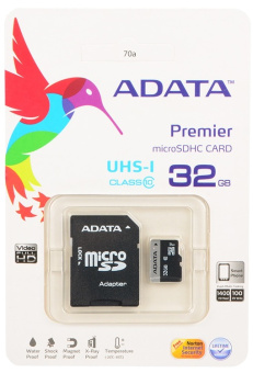Карта памяти microSD .32Gb ADATA Premier microSDHC A1 Class 10, с адаптером