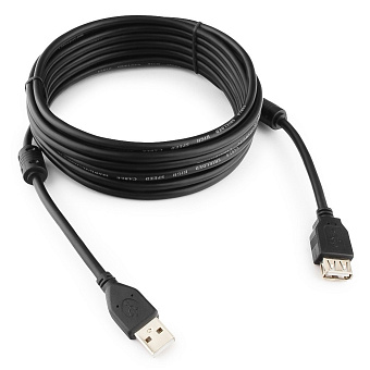 Кабель USB2.0 Am < - > Af удлинительный  4.5м, Cablexpert, экран, 2 феррит.кольца, черный