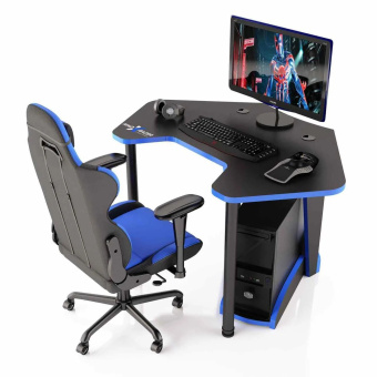 Стол компьютерный MaDXRacer PILOT GTC12 "1260х845х750" черный, кромка синяя