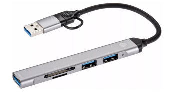 Концентратор USB-A - 2хUSB 2.0 + 1хUSB 3.0  + кардридер VCOM DH297
