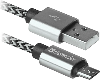 Кабель USB-A < - > microUSB, 1.0м, Defender USB08-03T PRO White
