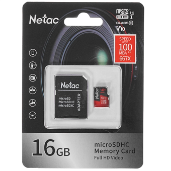 Карта памяти microSD 16Gb Netac P500 Extreme Pro Class 10, 100MB/s, с SD адаптером