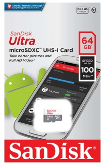 Карта памяти microSD .64Gb Sandisk Ultra microSDXC CLASS 10 UHS-I 100MB/s