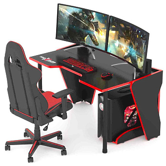 Стол компьютерный MaDXRacer KING GT14 "1400х900х750" черный, кромка красная
