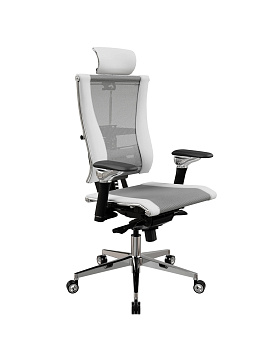 Кресло МЕТТА Yoga Spine F (Адаптивная V-образная спинка, Сетка+Экокожа Infinity) Светло серый - Белый