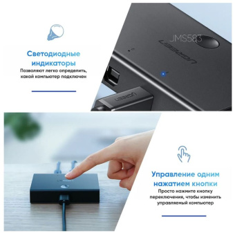 Переключатель USB 2.0 UGREEN (30345) 2 в 1, черный