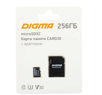 Карта памяти microSD 256Gb Digma CARD30 V30 + адаптер