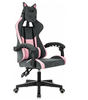 Кресло Knight Kitty Fabric (ткань, фиксация наклона спинки, крестов. пластик, до 120 кг) серый/розовый