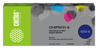 Чернила CACTUS CS-EPT6731-6, для Epson, 6x100мл, под T6731/T6732/T6733/T6734/T6735/T6736