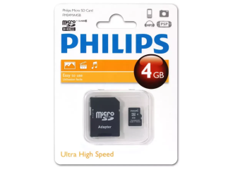 Карта памяти microSD . 4Gb PHILIPS microSDHC Class 10 (SD адаптер)