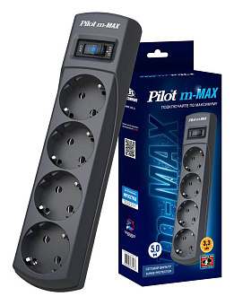 Сетевой фильтр Pilot m-MAX (4 розетки)  5.0м, серый
