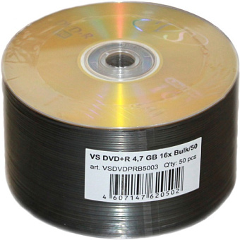 Диск DVD+R 4,7Gb VS 16x Bulk (50шт.)