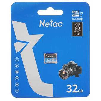 Карта памяти microSD 32Gb Netac P500 Class 10, 80MB/s, без SD адаптера