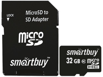 Карта памяти microSD 32Gb SmartBuy Class 10 + адаптер