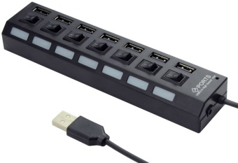 Концентратор USB-A - 7-port USB2.0, Gembird UHB-U2P7-02, питание, черный