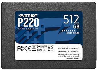 Накопитель SSD SATA .512Gb Patriot P220 (TLC, 550/500 Мбайт/сек, 240 TBW)