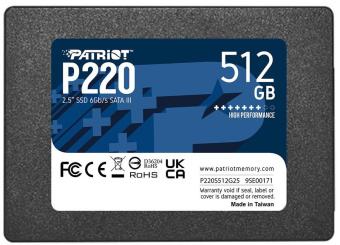 Накопитель SSD SATA .512Gb Patriot P220 (TLC, 550/500 Мбайт/сек, 240 TBW)