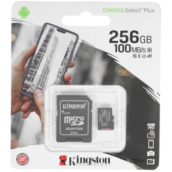 Карта памяти microSD 256Gb Kingston microSDHC Class 10 UHS-I Canvas Select Plus + адаптер