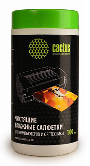 Салфетки Cactus CS-T1002 - Влажные чистящие салфетки для оргтехники в пластиковой тубе (100шт)
