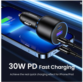 Автомобильное зарядное устройство UGREEN CD293 (90413) 2*USB-C PD+USB-A 130W Fast Car Charger Black