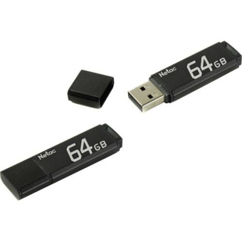 Флешка 64Gb Netac U351 USB2.0 с колпачком, металлическая, чёрный