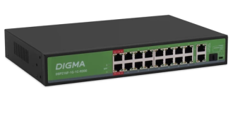 Коммутатор 16 port Digma DSP216F-1G-1C-R300 100 Мбит/сек 16*PoE