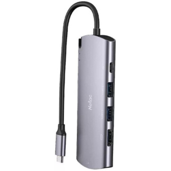 Внешний контейнер USB-C -> SSD M.2 SATA, USB3.0, HDMI, RJ45, NETAC WH41 Grey