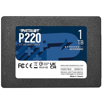 Накопитель SSD SATA 1Tb Patriot P220 (TLC, 550/500 Мбайт/сек, 480 TBW)