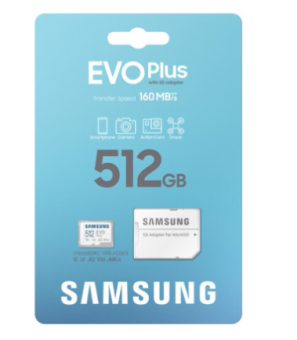 Карта памяти microSD 512Gb Samsung EVO Plus Class 10, A2, V30, UHS-I (U3)Iс SD адаптером