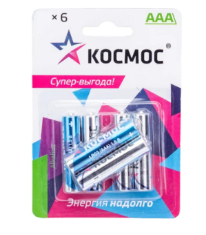 Элемент питания AAA, 1.5V,  6шт, Космос LR03